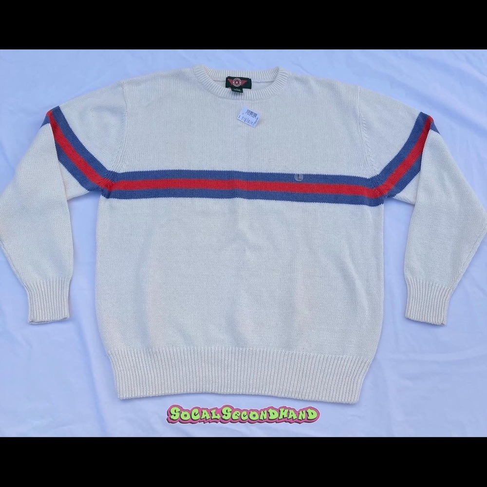 American Outpost mens large crew neck sweater white new